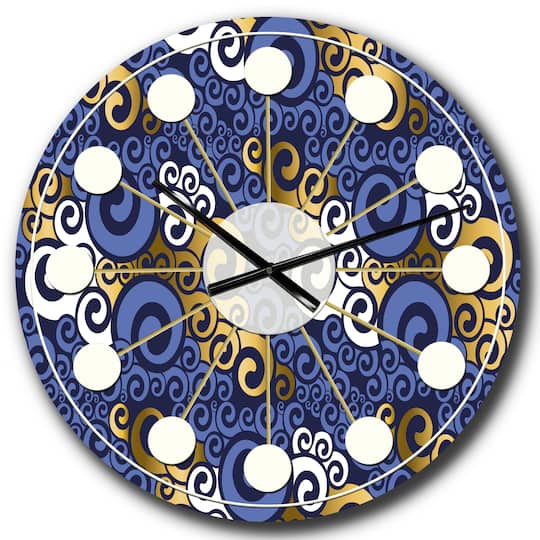 Designart 'Retro Luxury Waves In Gold And Blue Iii Mid-Century Modern Wall Clock